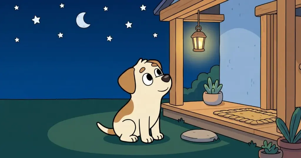 historia cachorro luz varanda noite criança medo superação cachorro olhando luz varanda estrelas céu educação infantil coragem confiança história para dormir