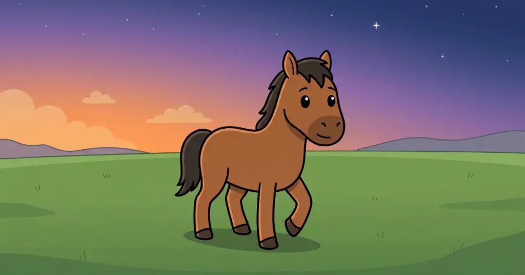 historia cavalo caminhou devagar noite cavalo campo entardecer céu tranquilo animal calmo história infantil para dormir relaxamento criança desacelerar