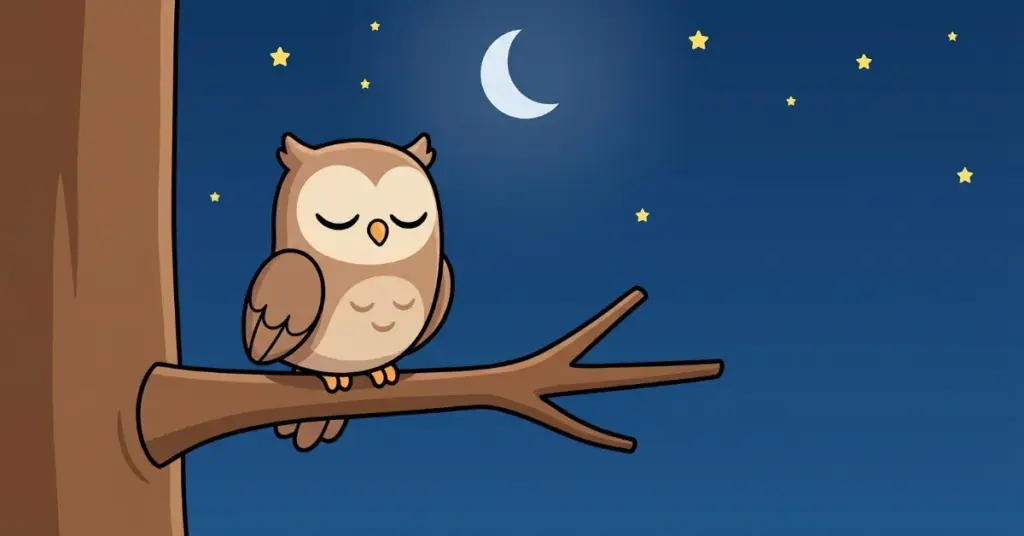 historia coruja noite tranquila descanso criança relaxamento mente calma coruja dormindo galho lua estrelas educação infantil sono leve história para dormir