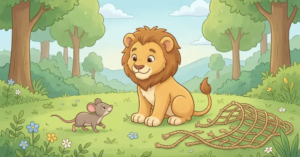 Histórias infantis para dormir sobre amizade leãozinho e ratinho na floresta mostrando ajuda amizade e atitudes que fazem a diferença entre amigos