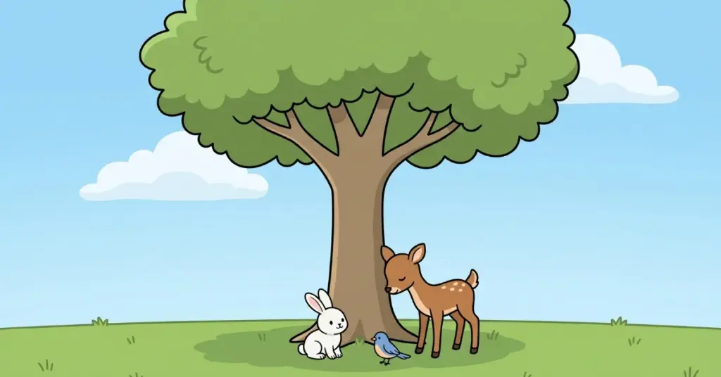 historia infantil arvore ajudar outros animais compartilhando sombra cuidado natureza amizade generosidade valores educação infantil historia educativa crianças