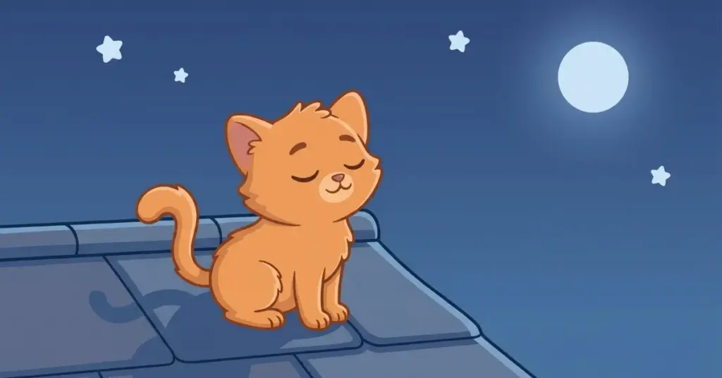 histórias infantis para dormir 4 anos gatinho sentado no telhado olhando o céu à noite relaxamento infantil calma antes de dormir com lua e estrelas